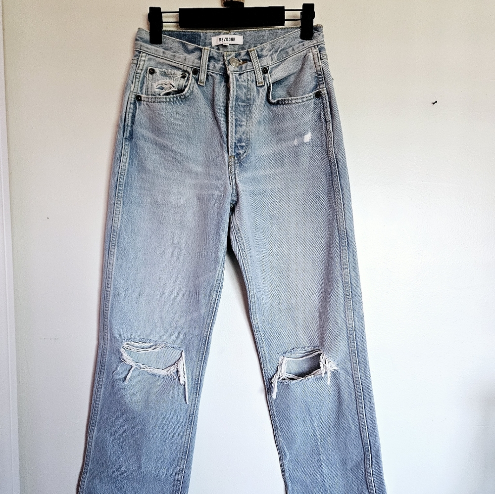 REDONE 90s HIGH RISE LOOSE LIGHT BLUE NU DISCO DESTROY size 24 - Picture 4 of 7